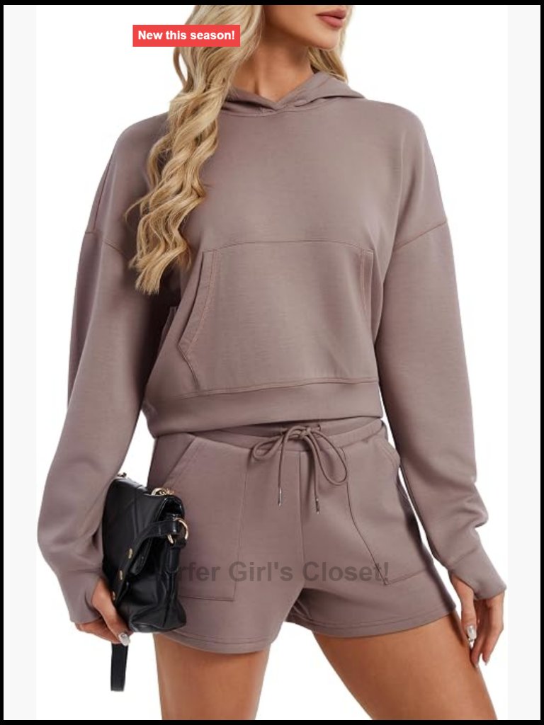 2 Piece Scuba Hoodie And Shorts Set Cozy Stretchy Sweatsuit Athleisure Lounge